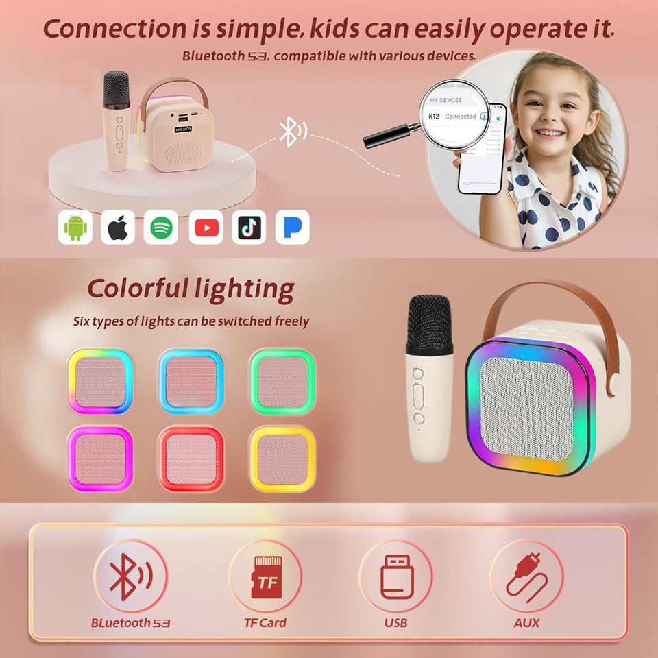 Mini Portable Blue-Tooth Karaoke Speaker with Wireless Microphone and Dynamic Lights Birthday Gift Home KTV Outdoor Travel